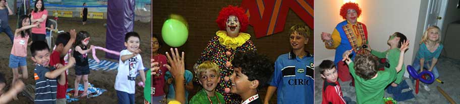 Kids having fun with Rosie the Clown at parties